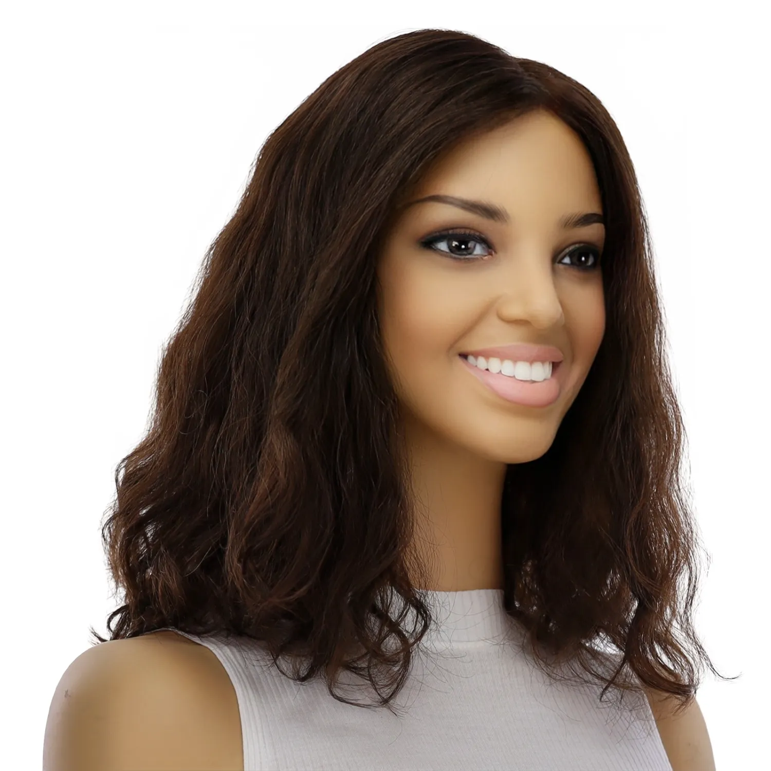 16" Princess Silk Top Wig Dark Brown Wavy