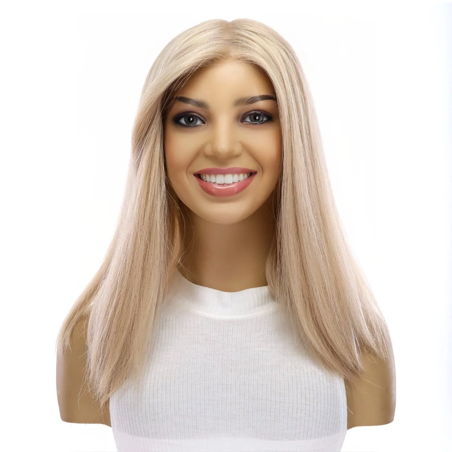 16" Princess Silk Top Wig Platinum Blonde w/ No Rooting
