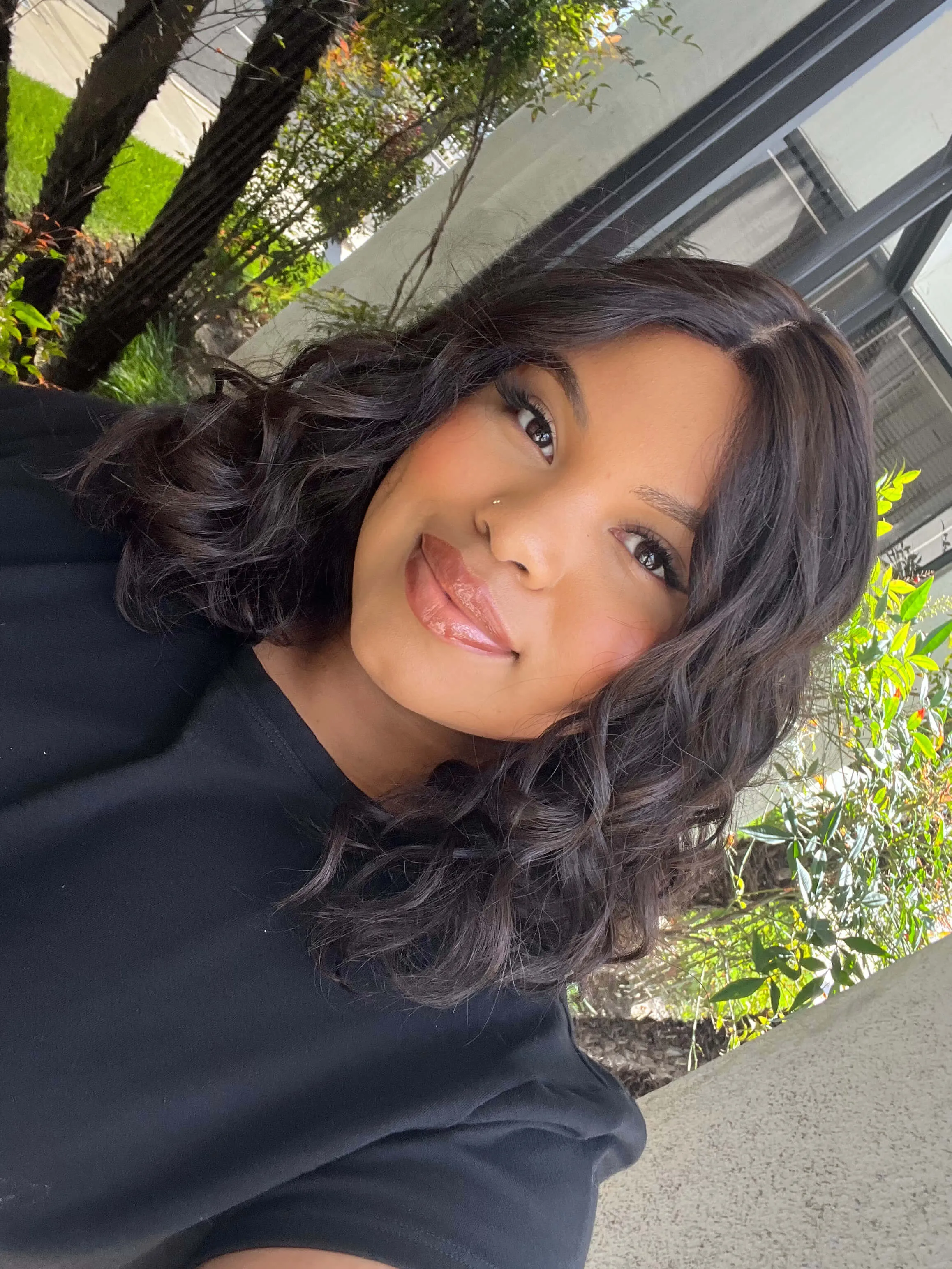 16" Princess Silk Top Wig Soft Black Wavy