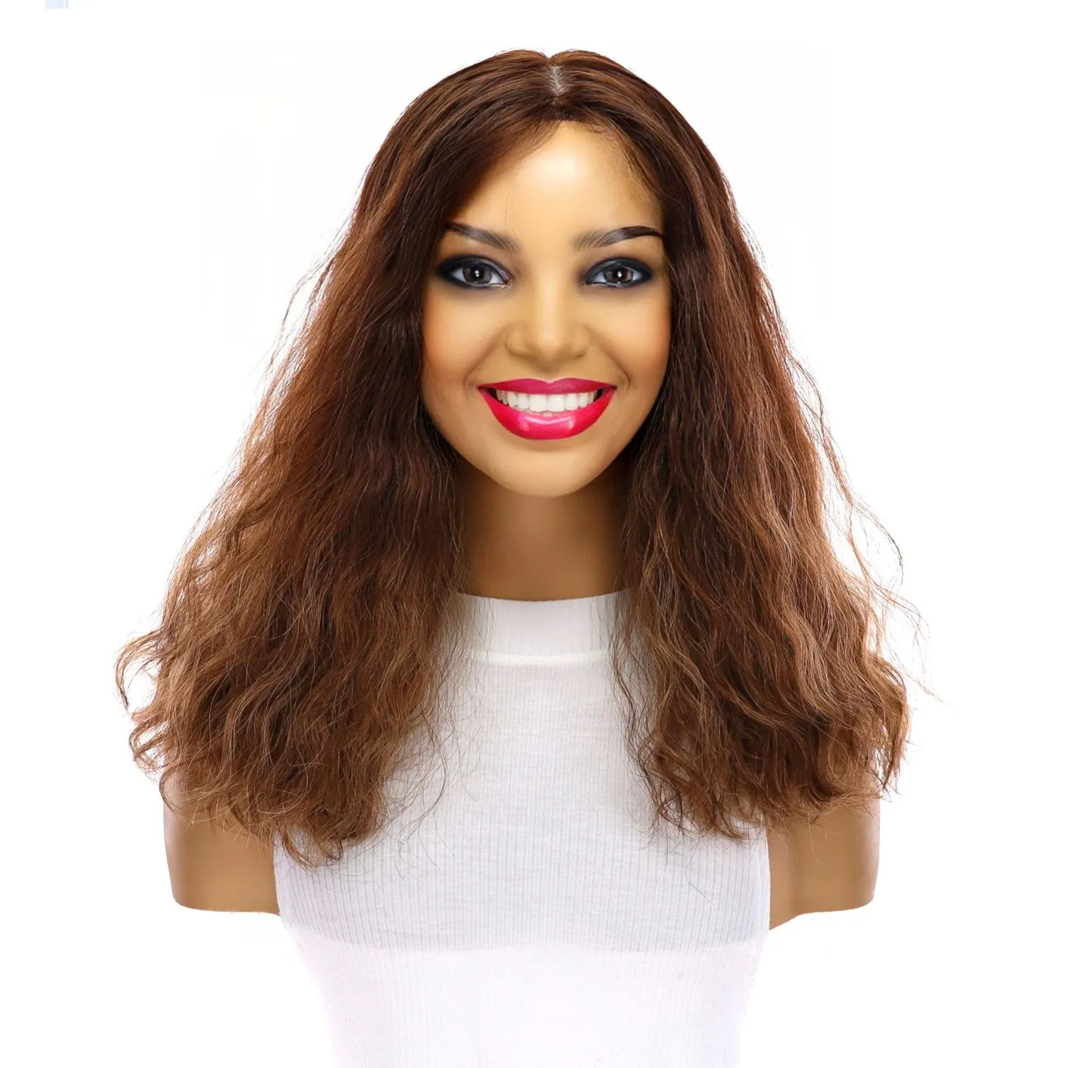 18" Princess Silk Top Wig Medium Brown Balayage Wavy