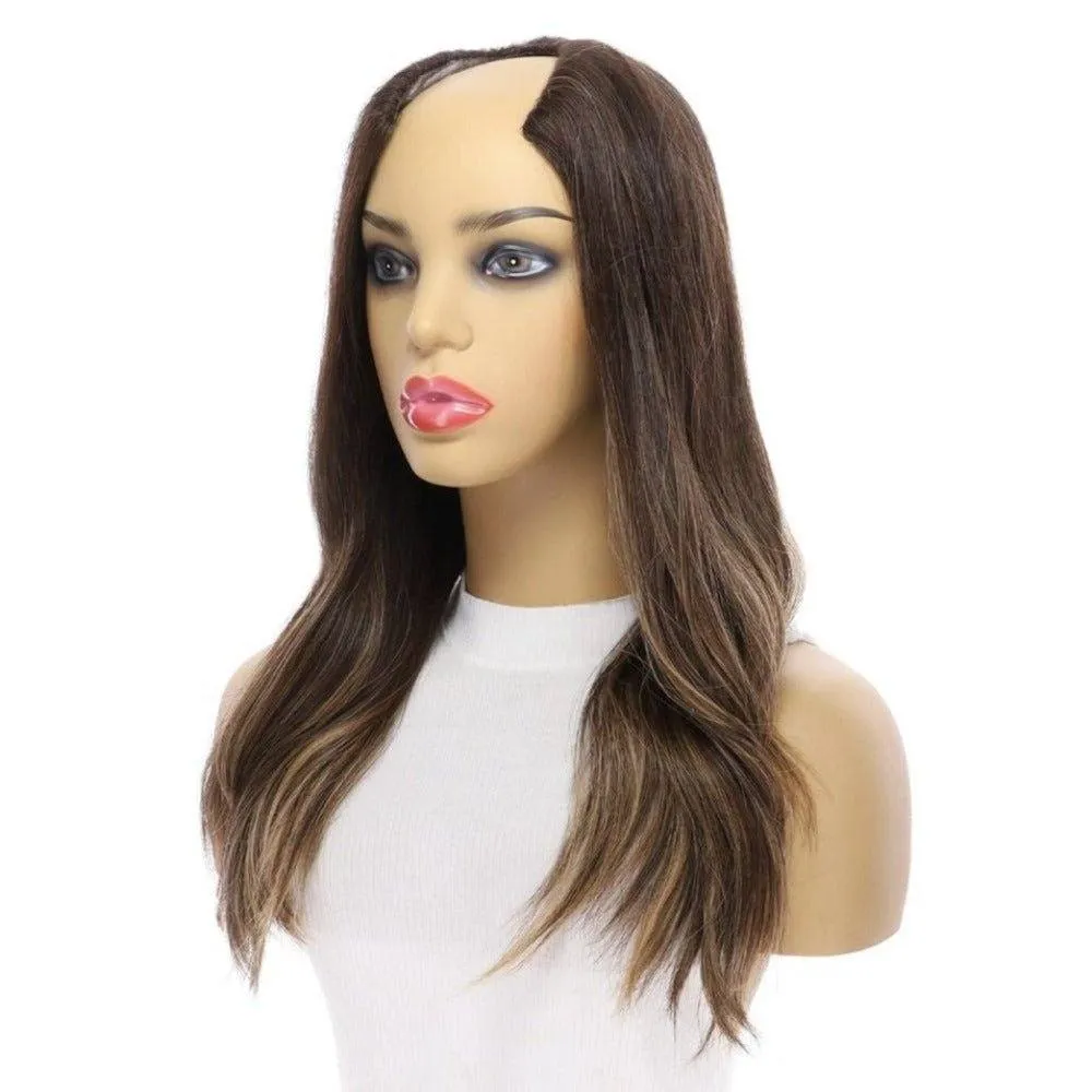 20" U-Shape Wig Dark Brown Balayage