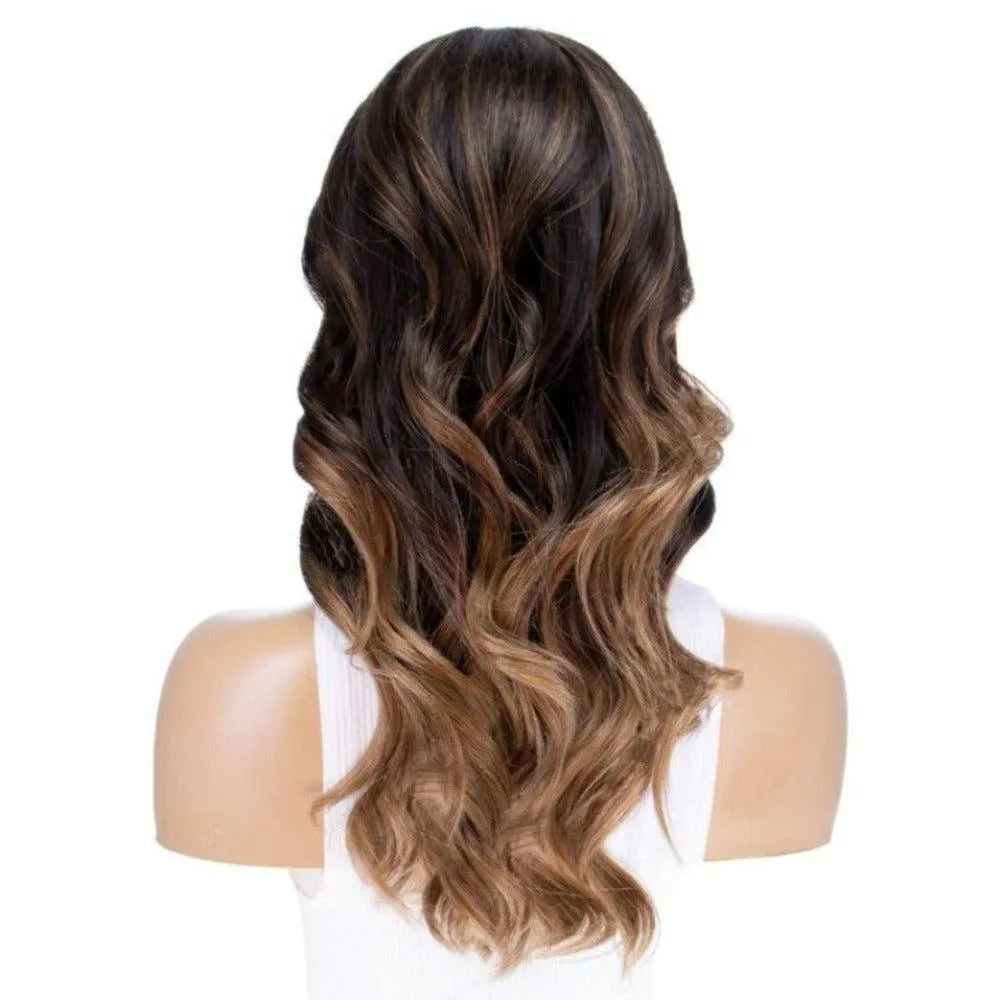 22" Ponytail Silk Part Wig Medium Brown Ombre