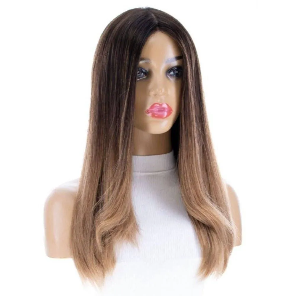 22" Ponytail Silk Part Wig Medium Brown Ombre