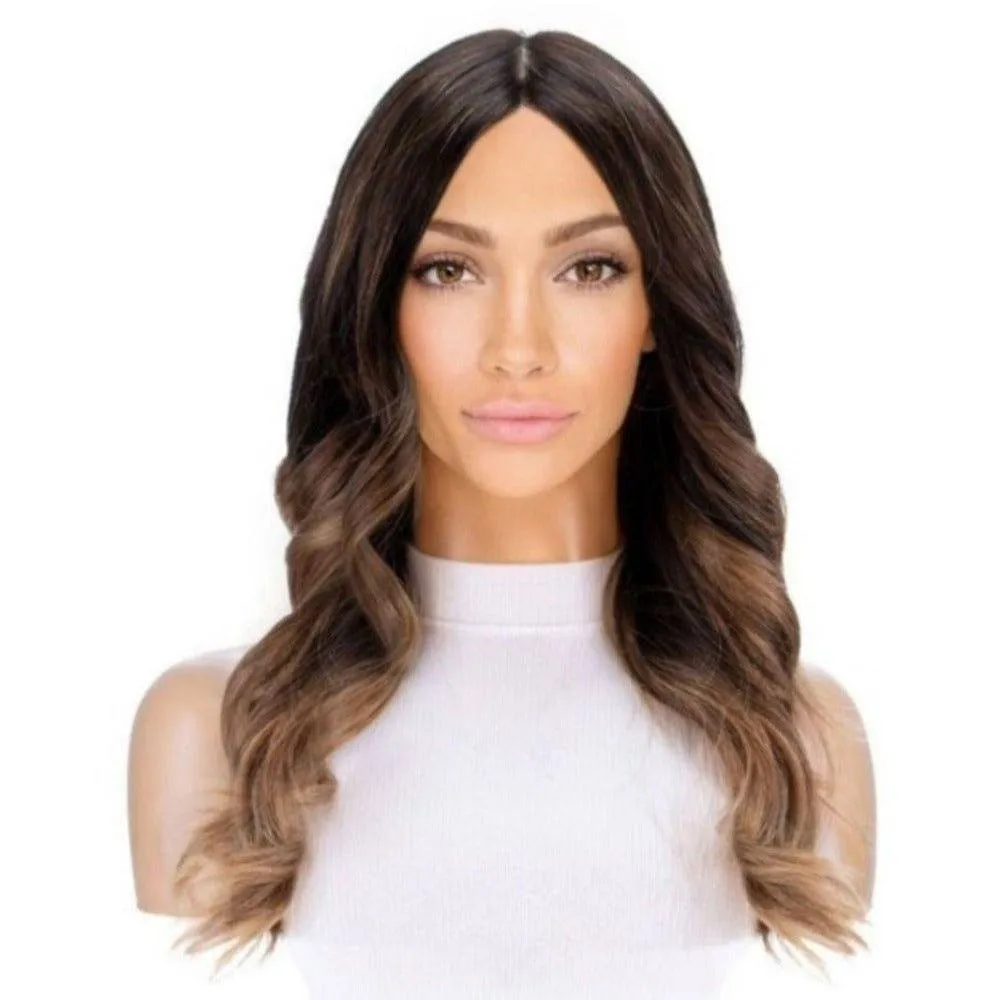 22" Ponytail Silk Part Wig Medium Brown Ombre