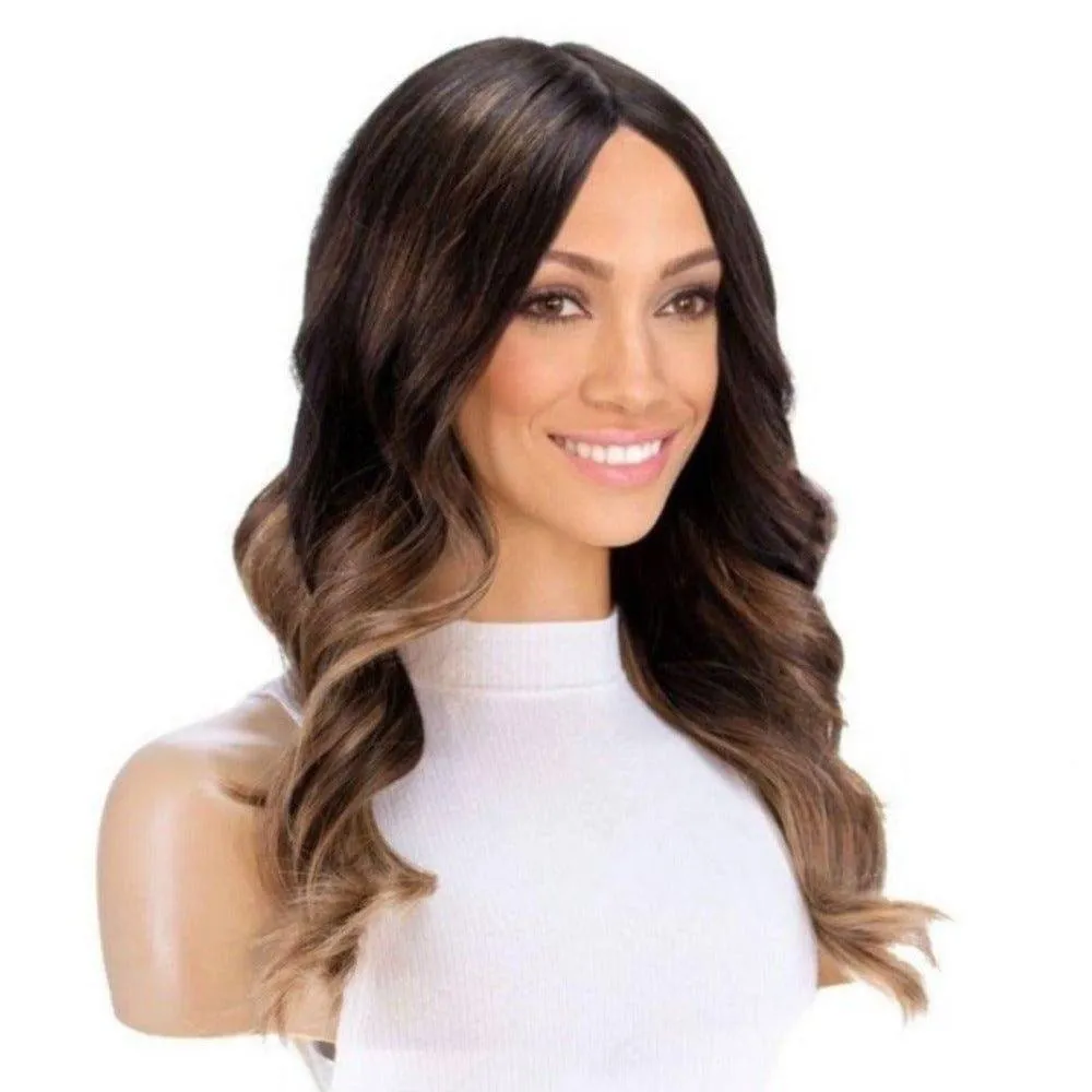 22" Ponytail Silk Part Wig Medium Brown Ombre