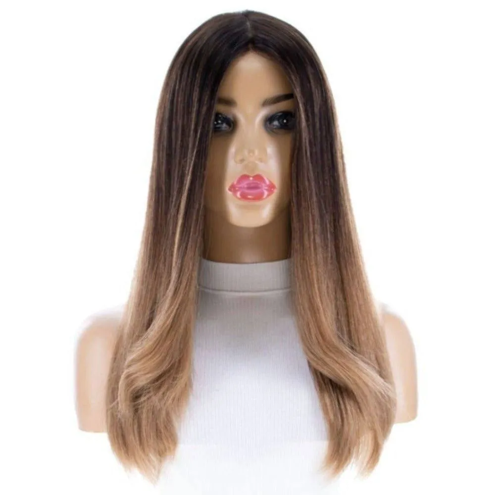 22" Ponytail Silk Part Wig Medium Brown Ombre