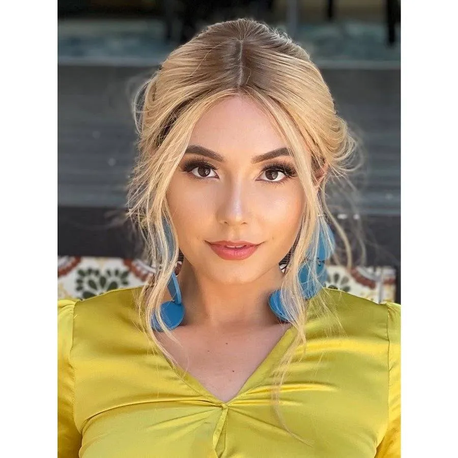 22" Ponytail Silk Part Wig Platinum Blonde w/ Full Rooting