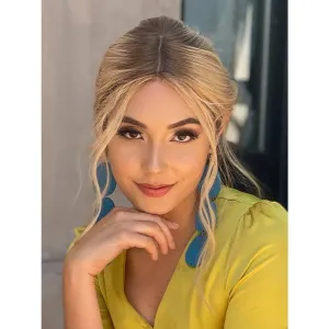 22" Ponytail Silk Part Wig Platinum Blonde w/ Full Rooting
