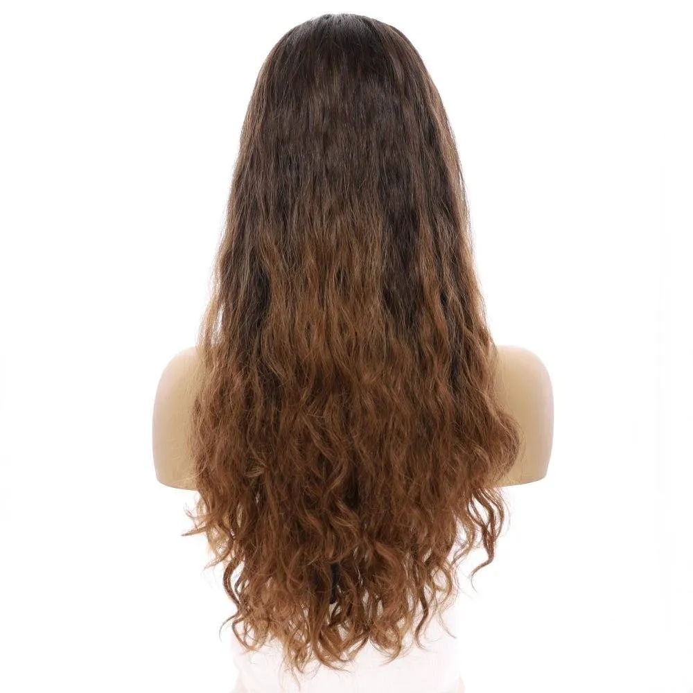 26" Ponytail Silk Top Wig Dark Brown Ombre Wavy
