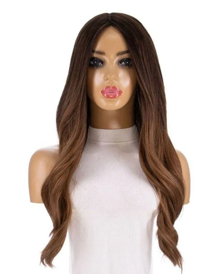 26" Ponytail Silk Top Wig Dark Brown Ombre