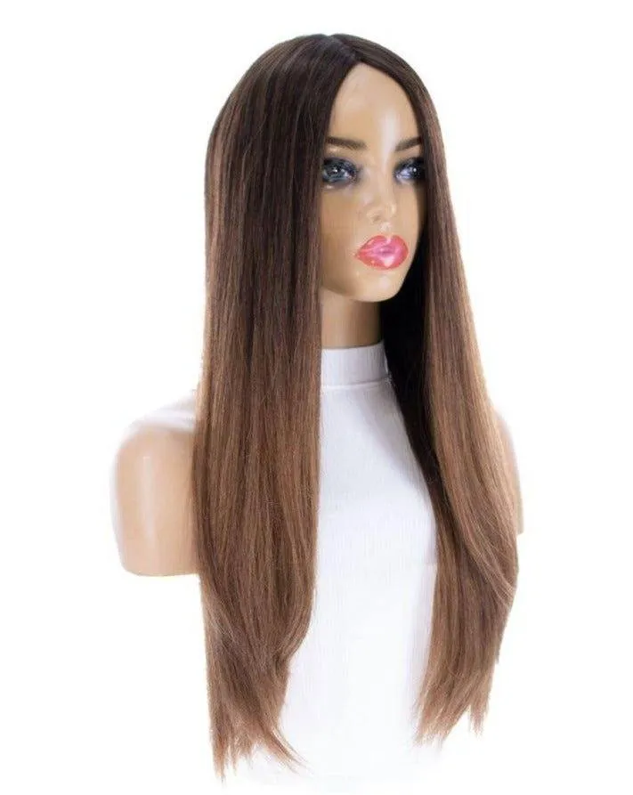 26" Ponytail Silk Top Wig Dark Brown Ombre