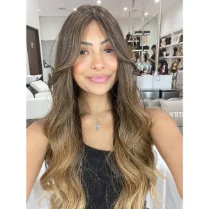 26" Ponytail Silk Top Wig Dark Brown Ombre