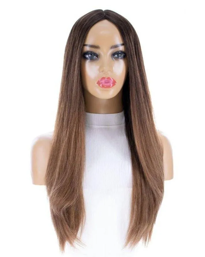 26" Ponytail Silk Top Wig Dark Brown Ombre