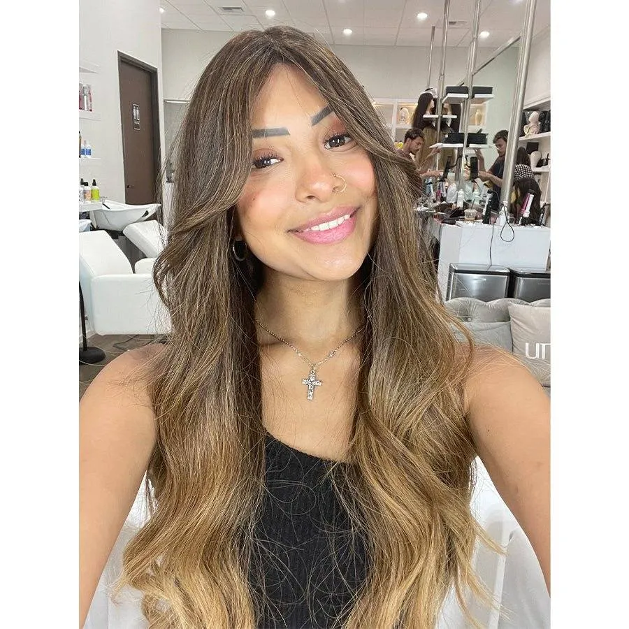 26" Ponytail Silk Top Wig Dark Brown Ombre