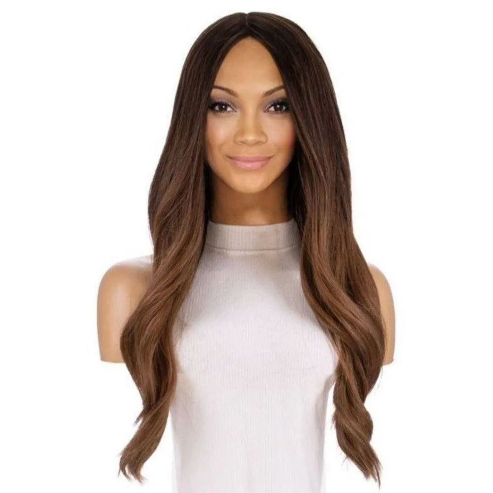 26" Ponytail Silk Top Wig Dark Brown Ombre