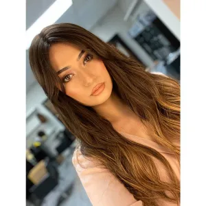 26" Ponytail Silk Top Wig Medium Brown Balayage