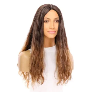 26" Ponytail Silk Top Wig Medium Brown Ombre Wavy