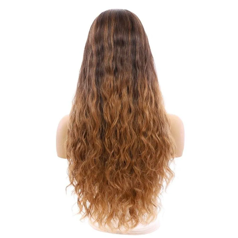 26" Ponytail Silk Top Wig Medium Brown Ombre Wavy