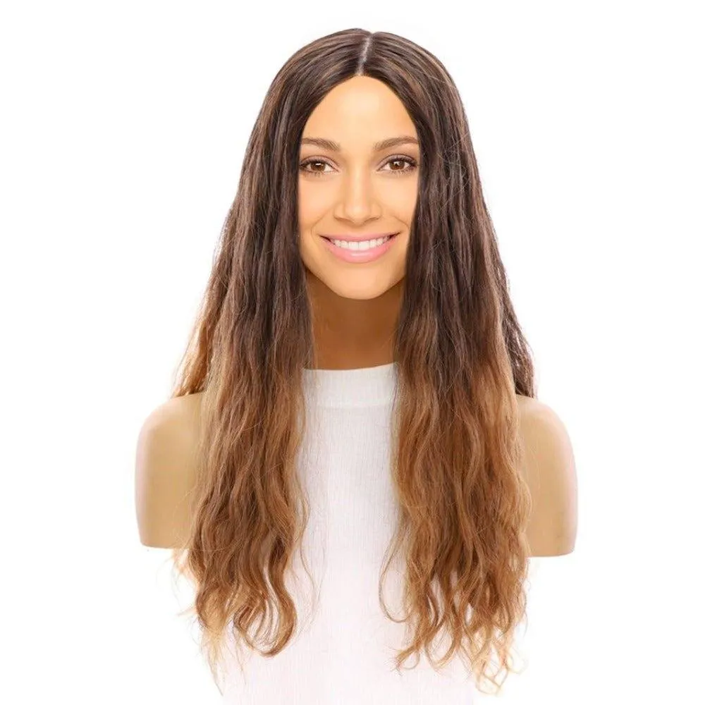 26" Ponytail Silk Top Wig Medium Brown Ombre Wavy
