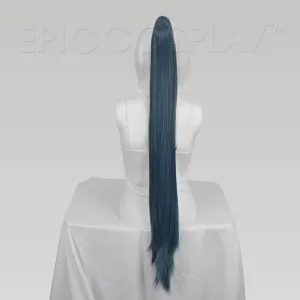 35" Blue Steel Straight Ponytail Clipon