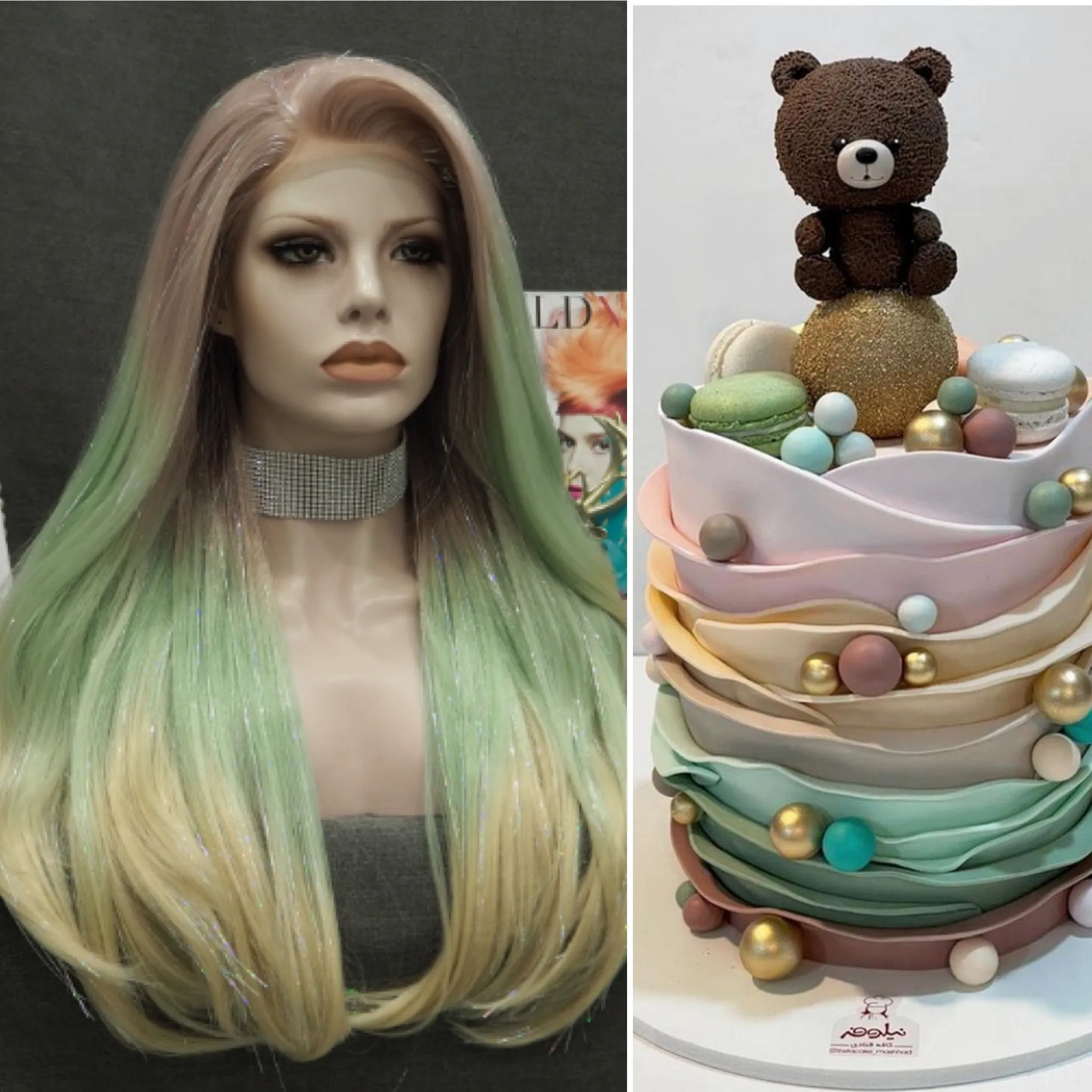 Ann - Sand Red to Green Blonde Ombre with Tinsel  Long Straight Synthetic Lace Front Wig