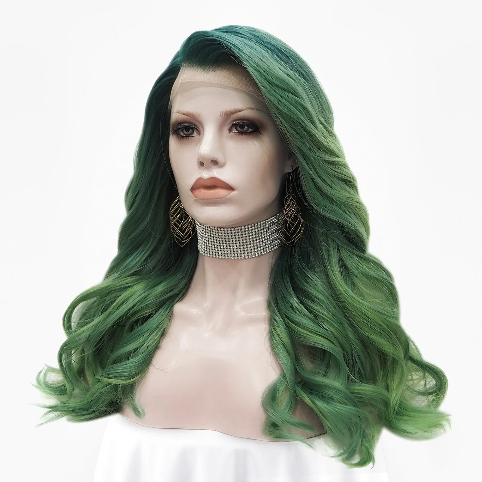 Autumn Green Ombre Wave Lace Front Synthetic Wig