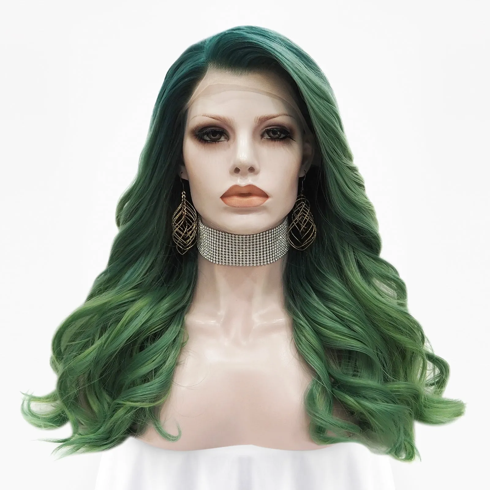 Autumn Green Ombre Wave Lace Front Synthetic Wig