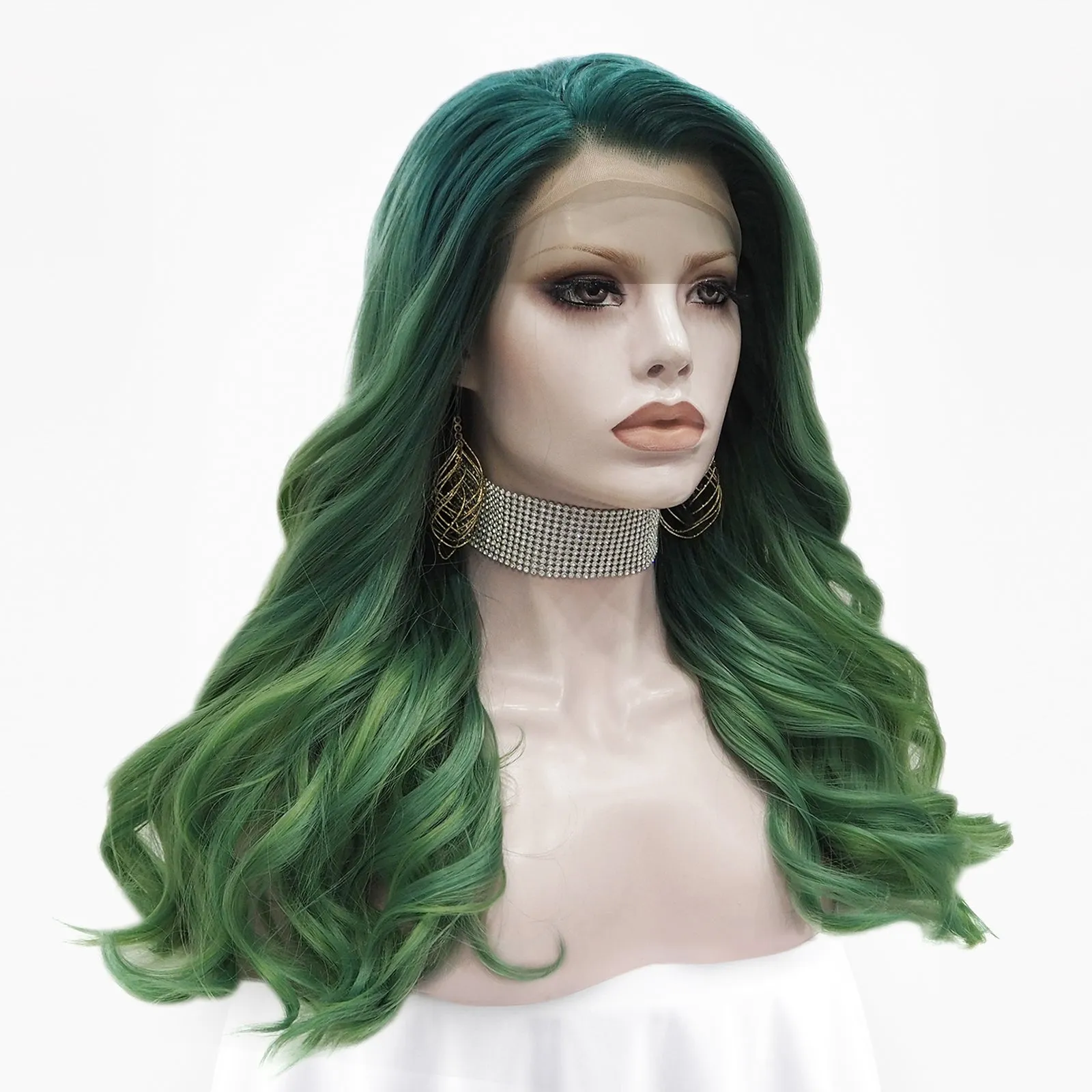 Autumn Green Ombre Wave Lace Front Synthetic Wig