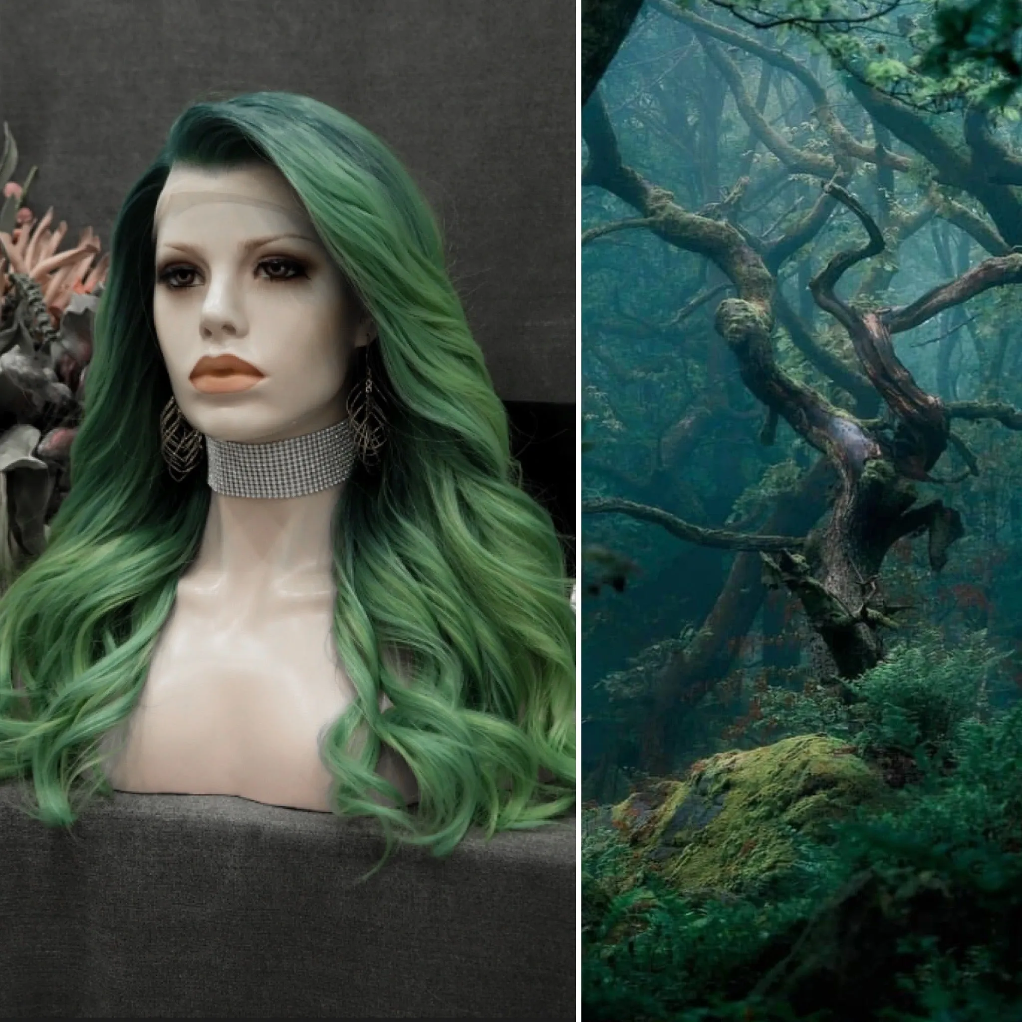 Autumn Green Ombre Wave Lace Front Synthetic Wig