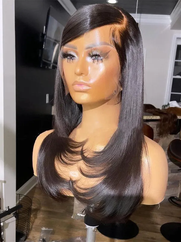 Best Human Hair 13x6 Undetectable HD Lace Layer Straight Black Color Wigs For Woman NCF121