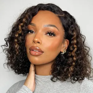 Blonde Highlight Short Curly Glueless Minimalist HD Lace Human Hair Wig