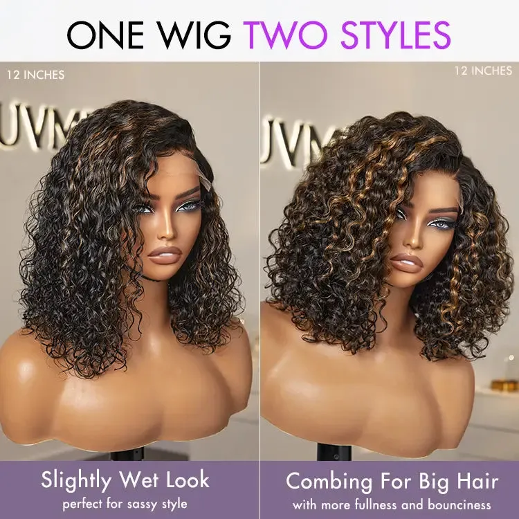 Blonde Highlight Short Curly Glueless Minimalist HD Lace Human Hair Wig