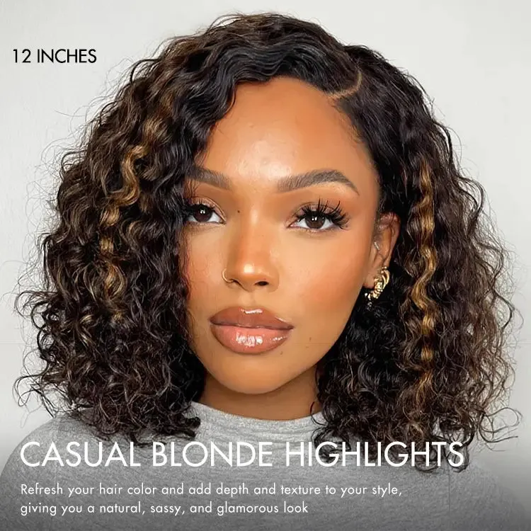 Blonde Highlight Short Curly Glueless Minimalist HD Lace Human Hair Wig