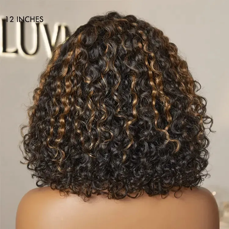 Blonde Highlight Short Curly Glueless Minimalist HD Lace Human Hair Wig