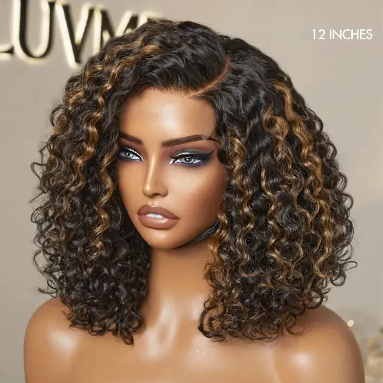 Blonde Highlight Short Curly Glueless Minimalist HD Lace Human Hair Wig