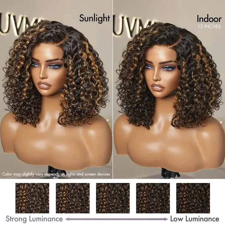 Blonde Highlight Short Curly Glueless Minimalist HD Lace Human Hair Wig