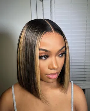 Blonde Highlights 5x5 Invisible HD Lace Closure Bob Wig