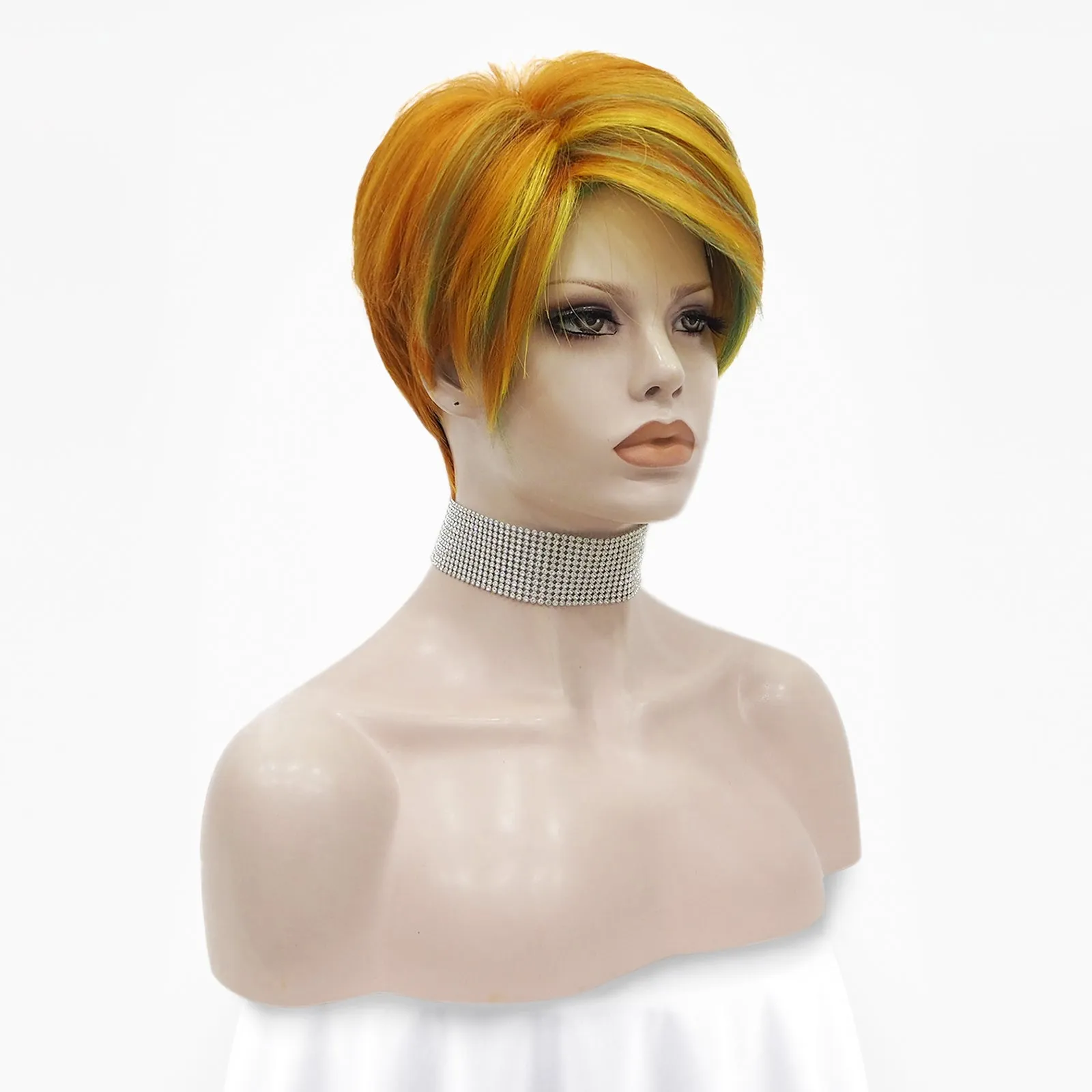 Bright Orange And Yellow Highlights Short Synthetic Wig