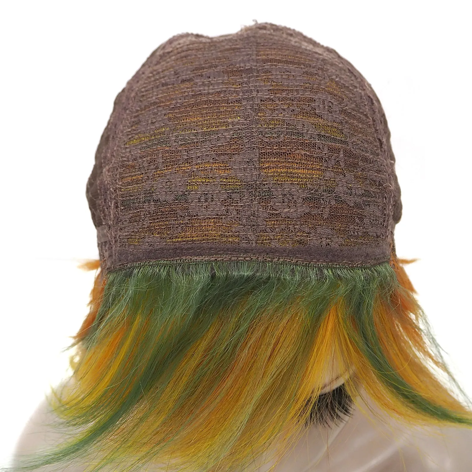 Bright Orange And Yellow Highlights Short Synthetic Wig