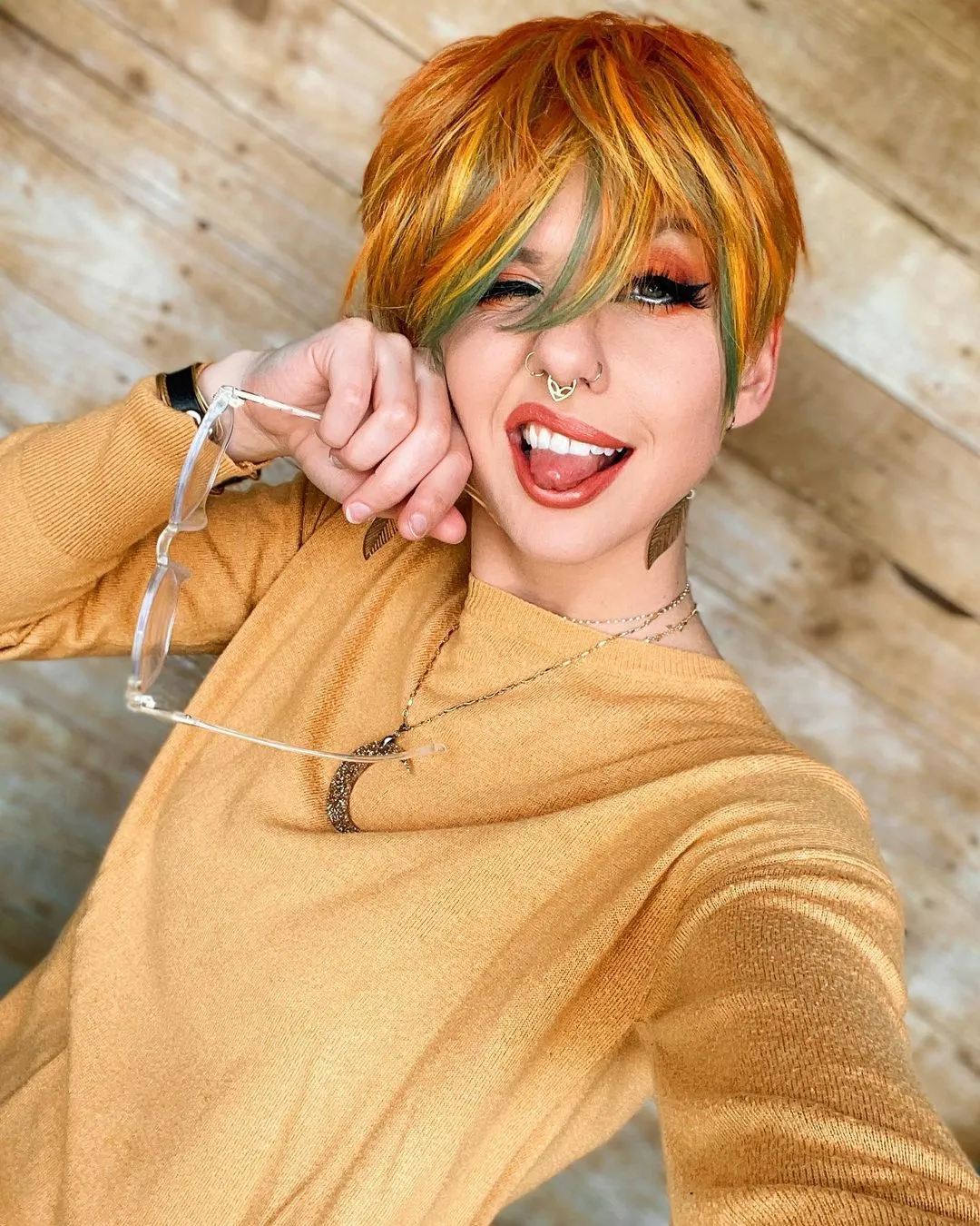 Bright Orange And Yellow Highlights Short Synthetic Wig