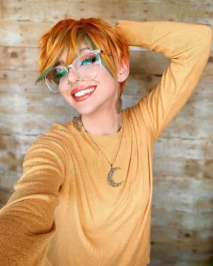 Bright Orange And Yellow Highlights Short Synthetic Wig