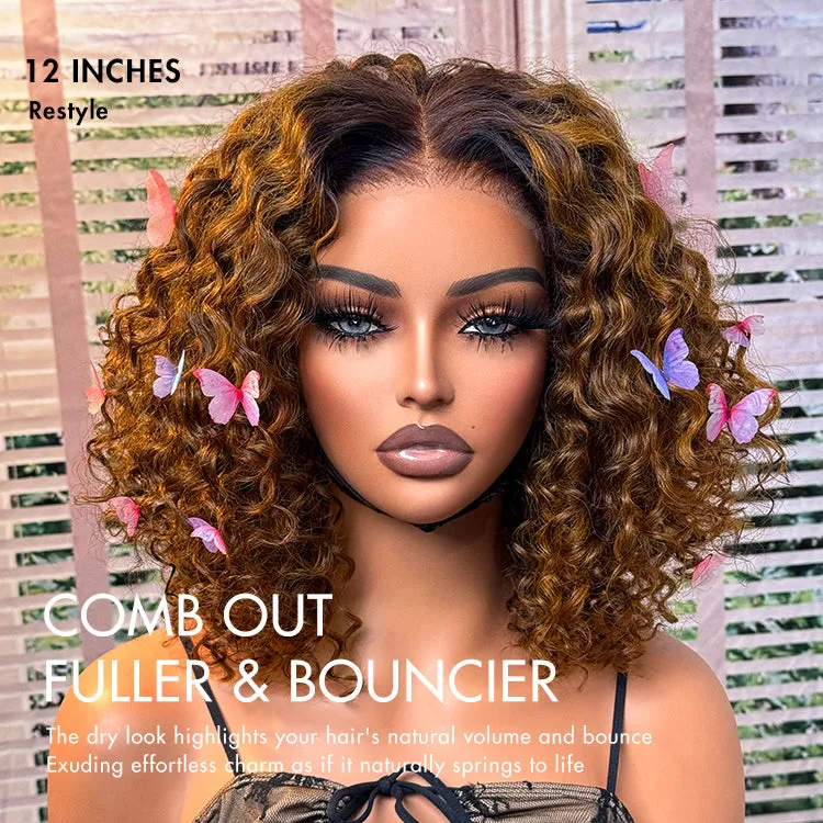Brown Highlight / Natural Black / Blonde Highlight Deep Curly Glueless 5x5 Closure Pre-Cut Lace Wig Breathable Cap