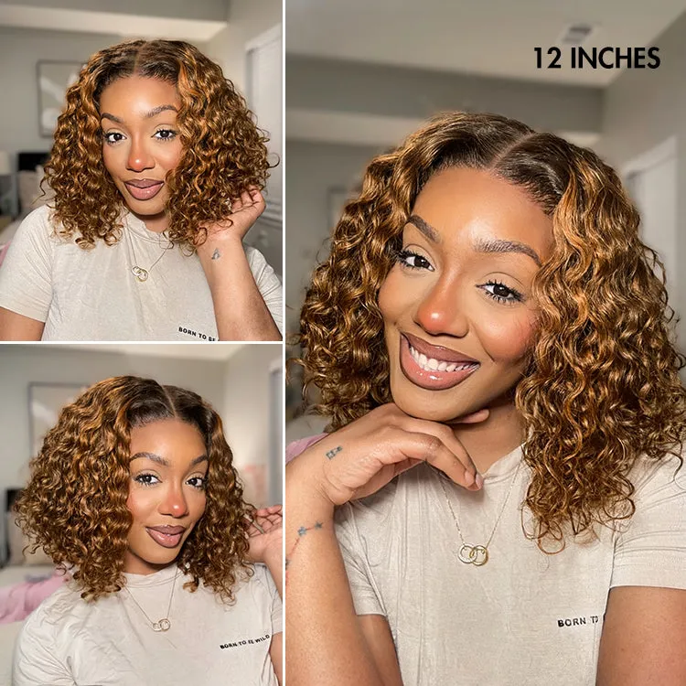 Brown Highlight / Natural Black / Blonde Highlight Deep Curly Glueless 5x5 Closure Pre-Cut Lace Wig Breathable Cap