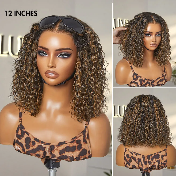 Brown Highlight / Natural Black / Blonde Highlight Deep Curly Glueless 5x5 Closure Pre-Cut Lace Wig Breathable Cap