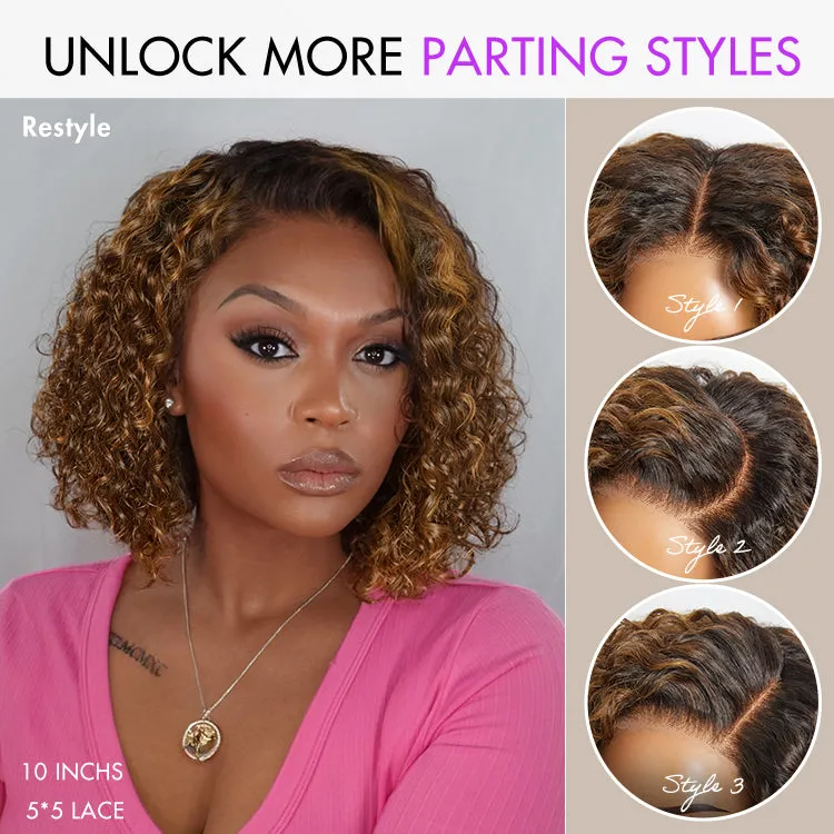 Brown Highlight / Natural Black / Blonde Highlight Deep Curly Glueless 5x5 Closure Pre-Cut Lace Wig Breathable Cap