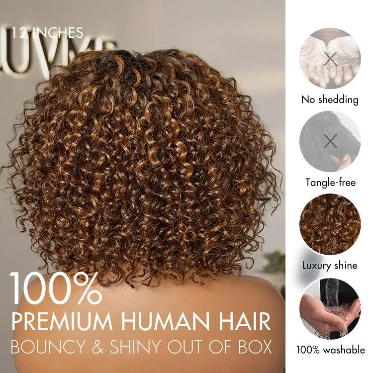 Brown Highlight / Natural Black / Blonde Highlight Deep Curly Glueless 5x5 Closure Pre-Cut Lace Wig Breathable Cap