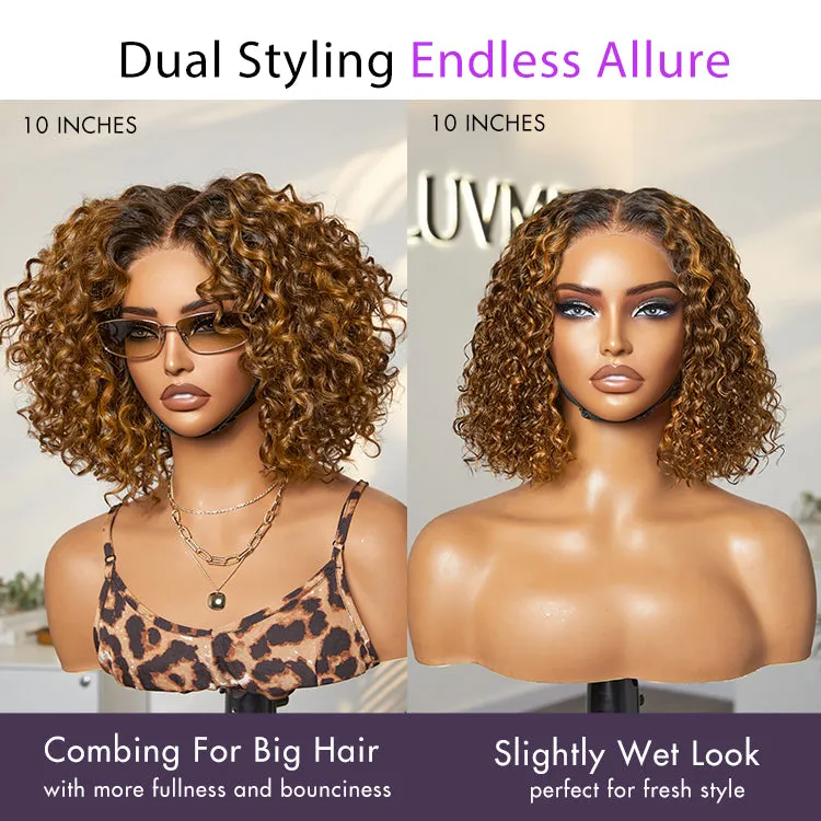 Brown Highlight / Natural Black / Blonde Highlight Deep Curly Glueless 5x5 Closure Pre-Cut Lace Wig Breathable Cap