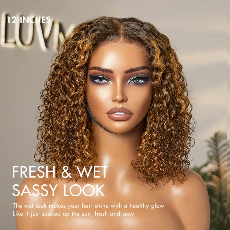 Brown Highlight / Natural Black / Blonde Highlight Deep Curly Glueless 5x5 Closure Pre-Cut Lace Wig Breathable Cap