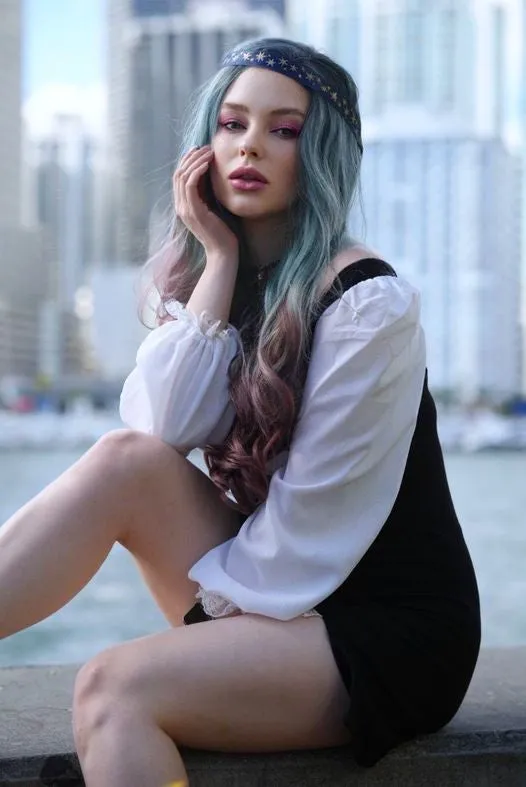 Cedre - Viridian Green And Brown Ombre Long Wavy Synthetic Lace Front Wig