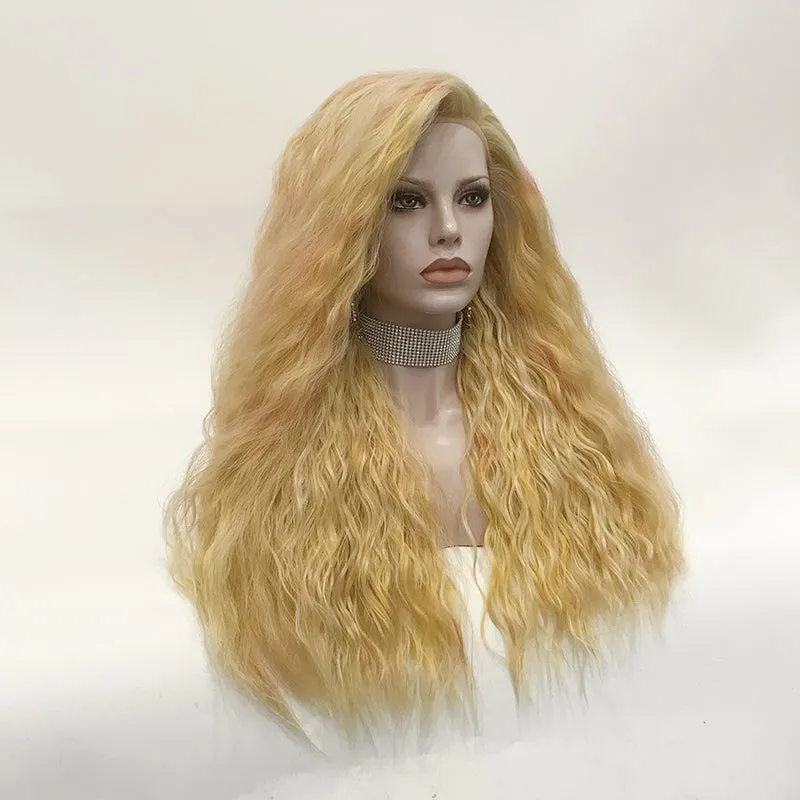 Champagne - Multicolored Blonde Long Loose Curl Synthetic Lace Front Wig